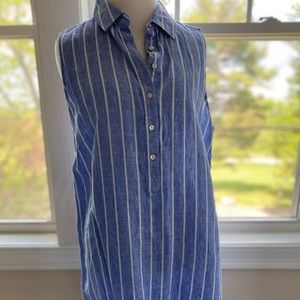 NWOT linen shirt dress- Blue and white, sleeveless